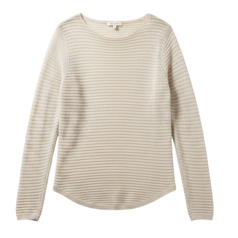 Tahari 100% Linen Knit Sweater Boat Neck Beige Coastal Breathable Large